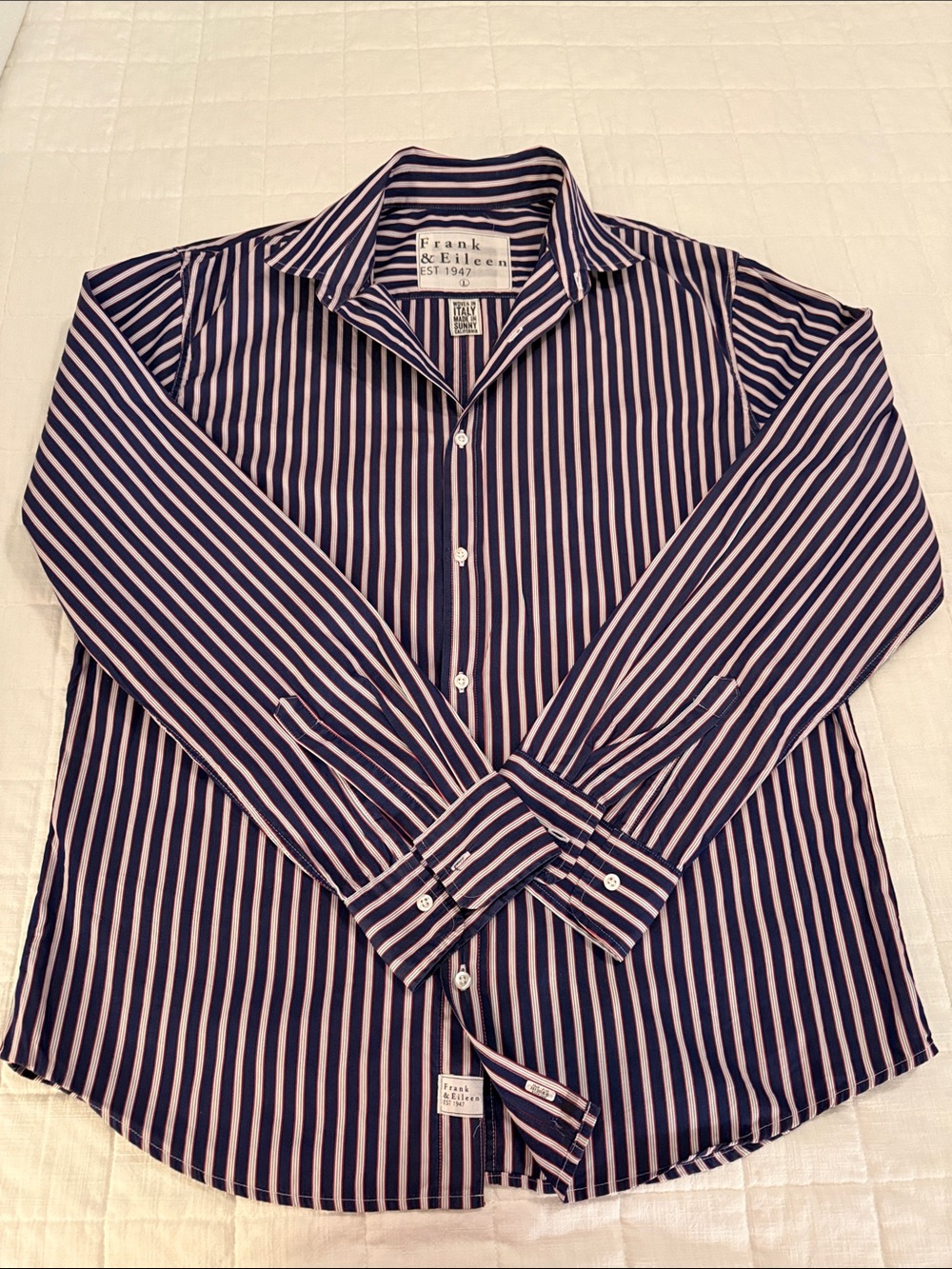 Frank & Eileen Navy, Red and White Striped Button-Down Shirt